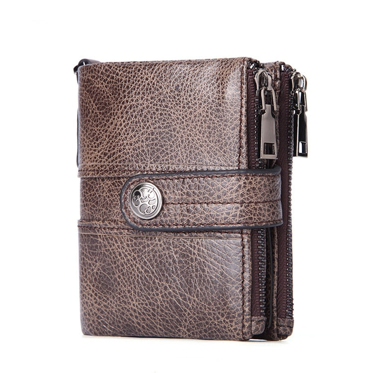 Cowhide Portefeuille Boucle en cuir Zipper Retro Hommes
