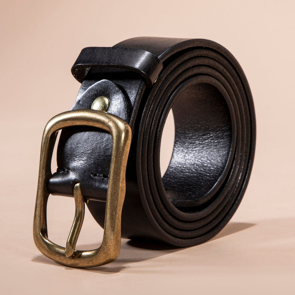 Ceinture pour hommes Cuir véritable Top Grain Pure Cowhide Retro Laiton Buckle