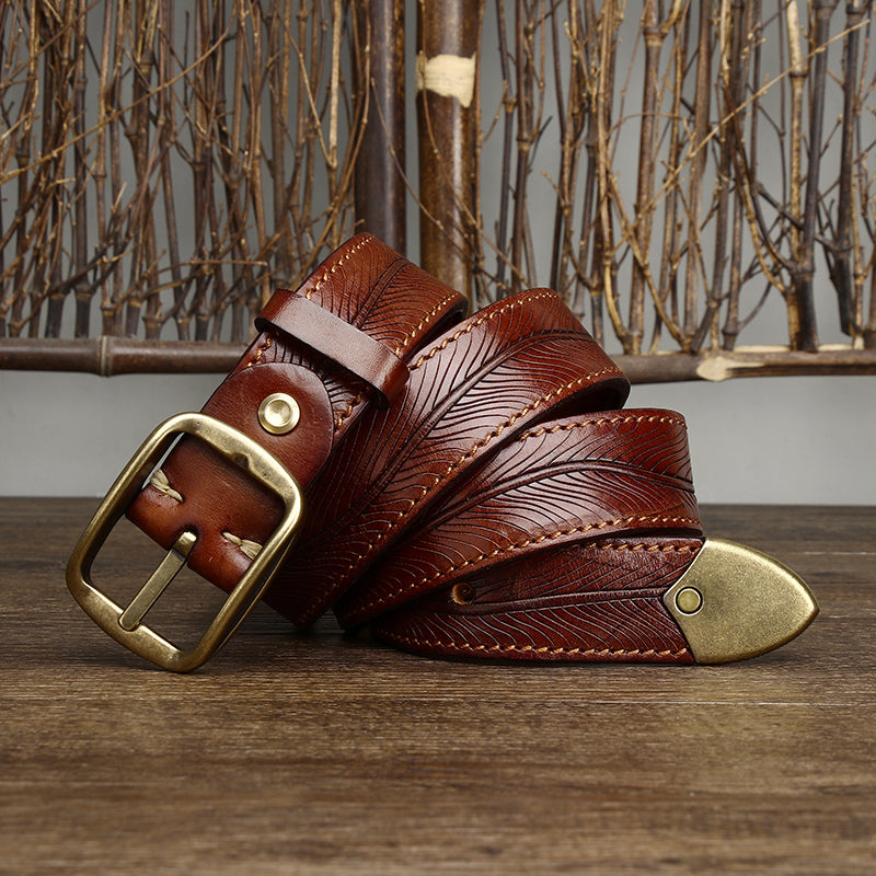 3.8CM Ceinture de boucle en laiton à cowhide double face large