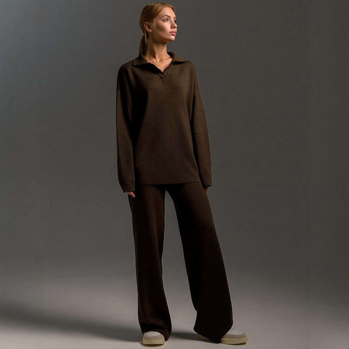 Mode Amazon TikTok Européen et américain Solid Couleur Automne Hiver costume avec Polo Collier