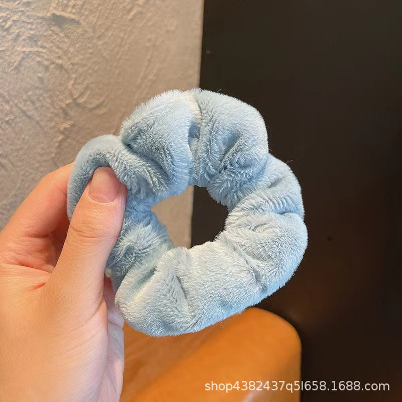 En peluche Grande bague de cheveux intestinale Macaron bande de cheveux mignon fluffy corde de cheveux