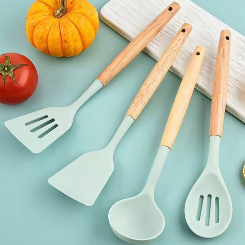 Ustensile de cuisine ensemble 12 PCS Silicone outils de cuisine avec poignée en bois