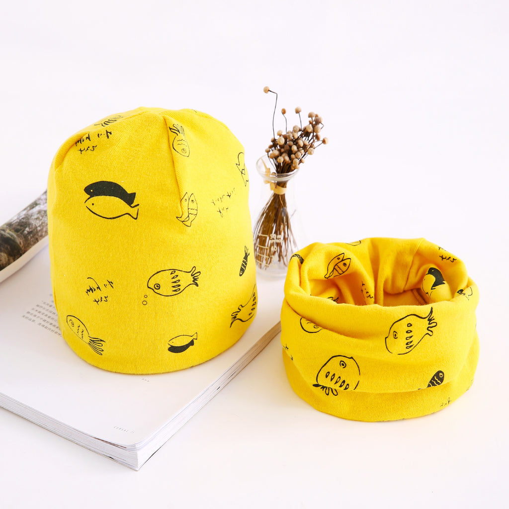 Arrivée de l'automne et de l'hiver écharpe deux-pièces ensemble bébé en coton Bandana Hat Set enfants ou