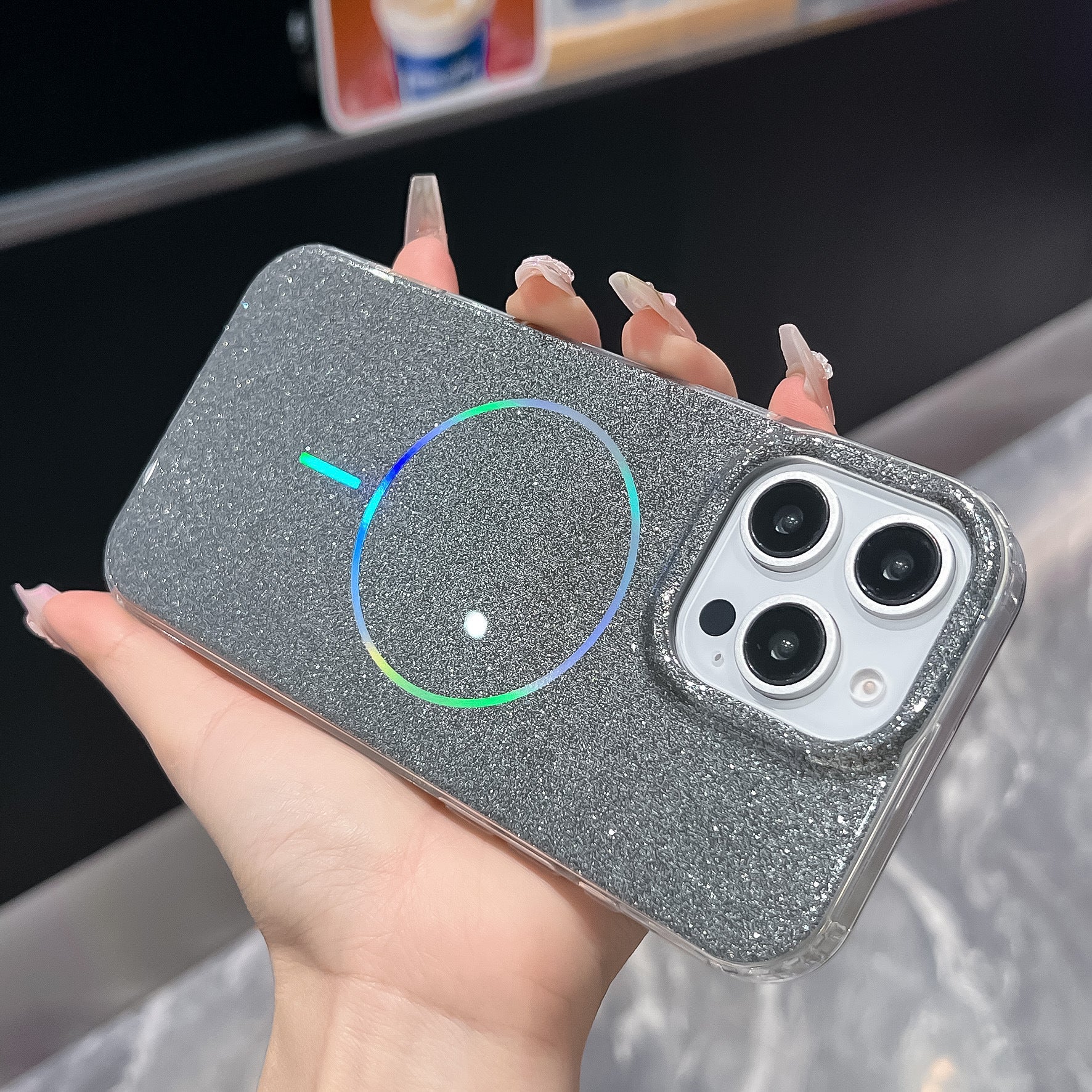 Convient pour les boîtiers de téléphone double face stratifié avec un anneau délicat de paillettes