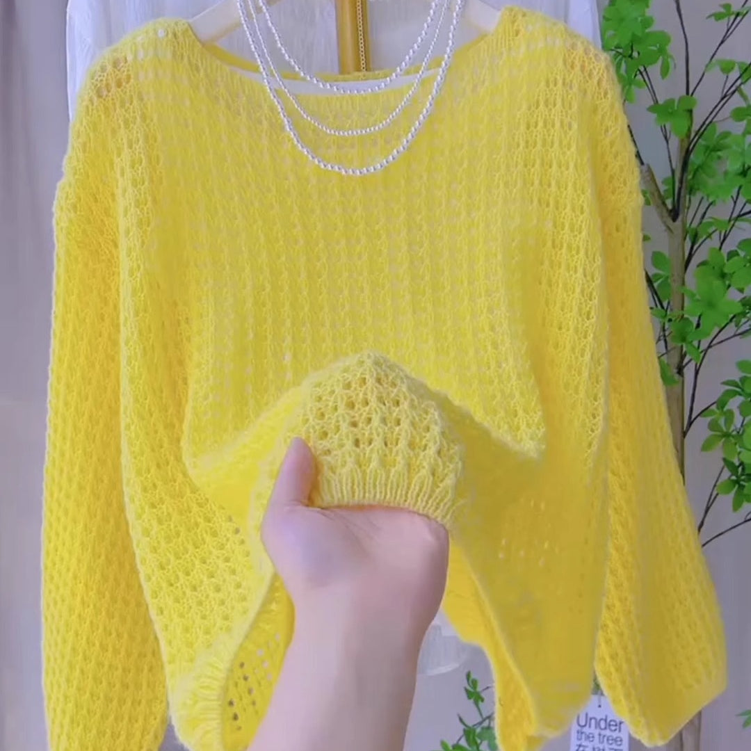 Women's Solid Color Versatile Breathable Hollow-out Top