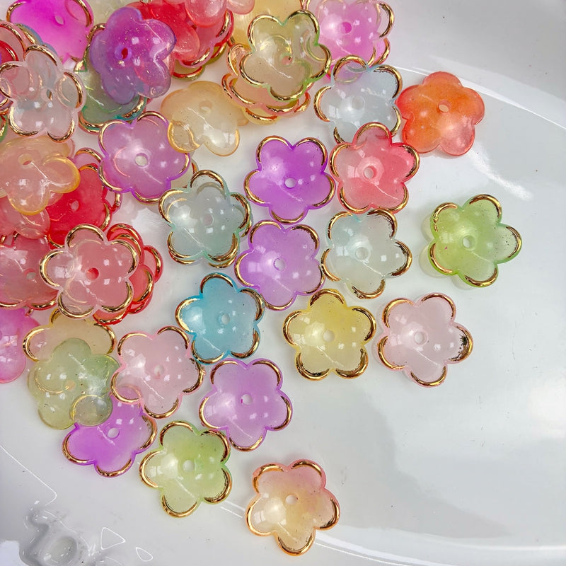 Perles de fleurs acryliques dorées à deux tons