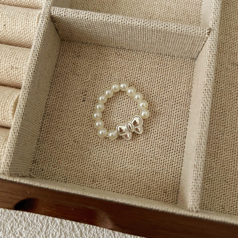 Maillard Pearl Bague Perlé Rope Élastique Femme Artistic Stacking Index Finger Ring High-E