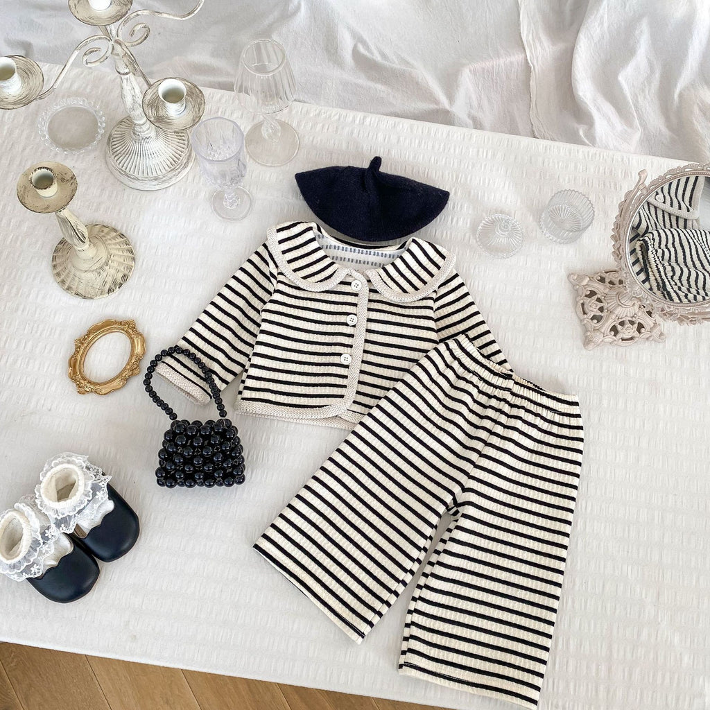 Veste à manches longues et pantalons rayés pour petites filles