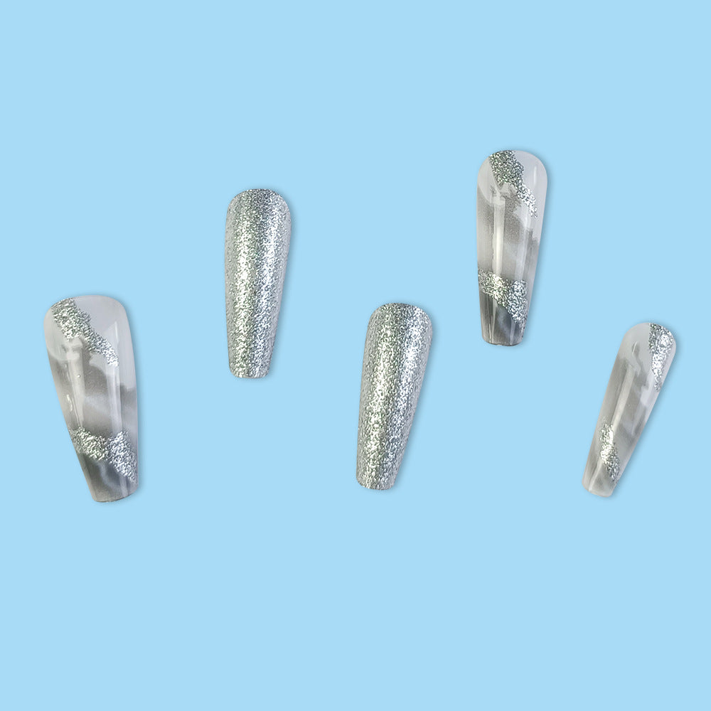 Ensemble d'art à ongles à paillettes 3D en forme de cercueil long 24 pièces.Sui