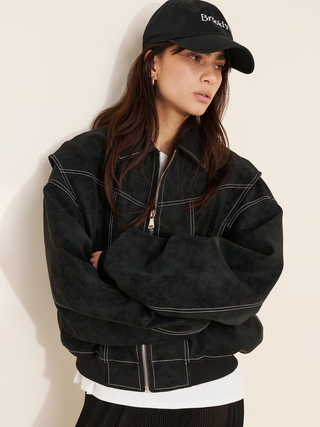 Coupe-bas Collier Faux Veste en cuirShort style manteau