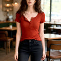 T-shirt tricoté U-Neck à manches courtes pour femmes
