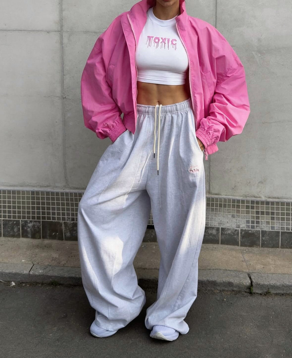 Stand Collier Zip Up Cropped Bomber Jacket