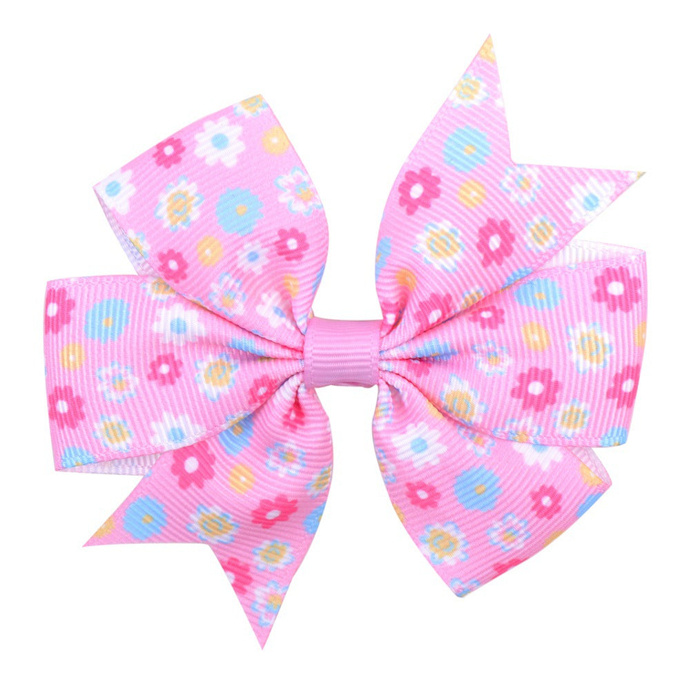 Imprimé Daisy Sunflower Dotted Rib with Fishtail Bow Baby Hair Clip
