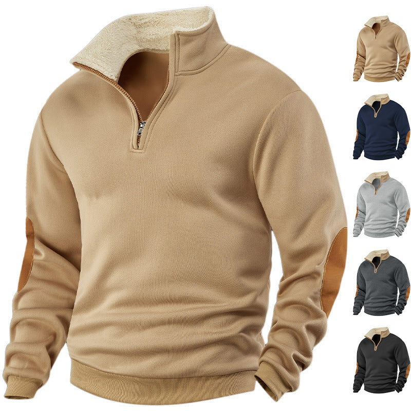 Men's Versatile Embroidered Patchwork Long-Sleeve Half-Placket