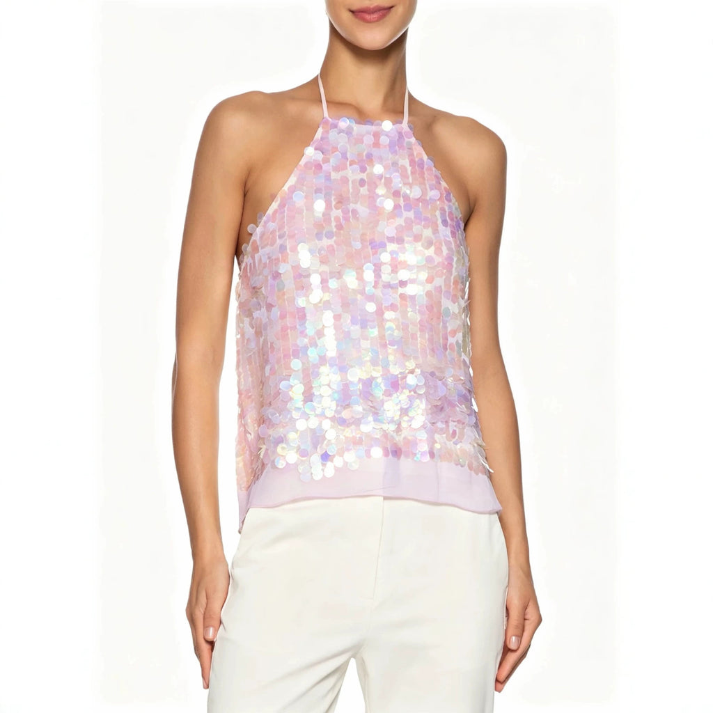 Sangle Sequin Halter Top pour les femmes