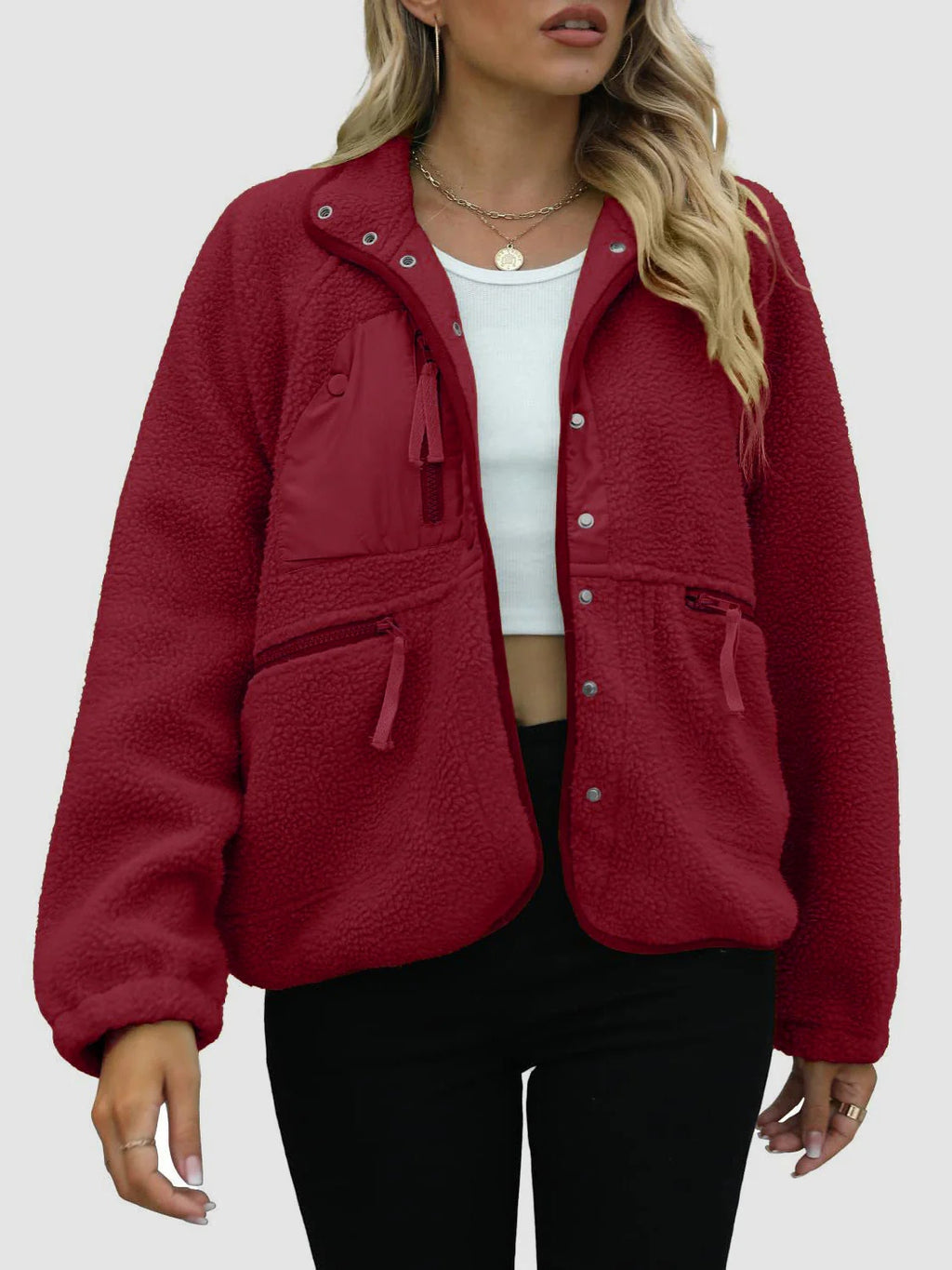 Veste en peluche cardigan courte Laine d'agneau