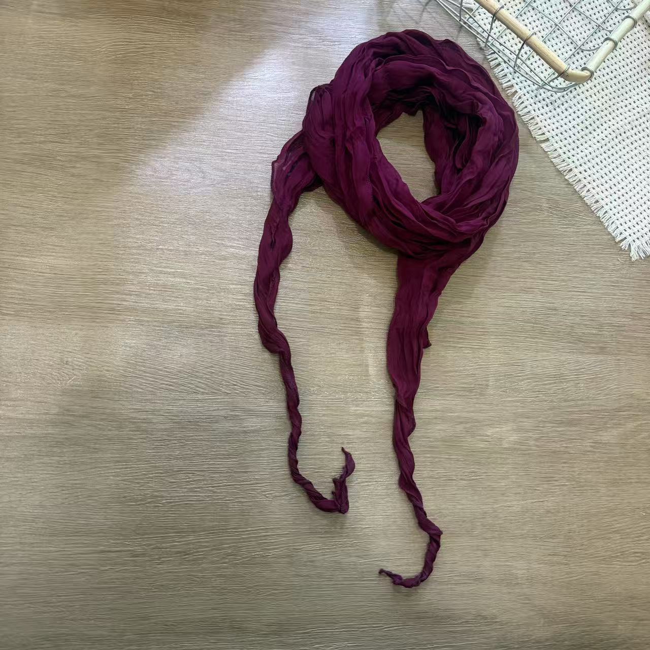 Extended plissé en soie à motif diamanté long cou Enveloppe protection solaire Écharpe mince et irrégulière