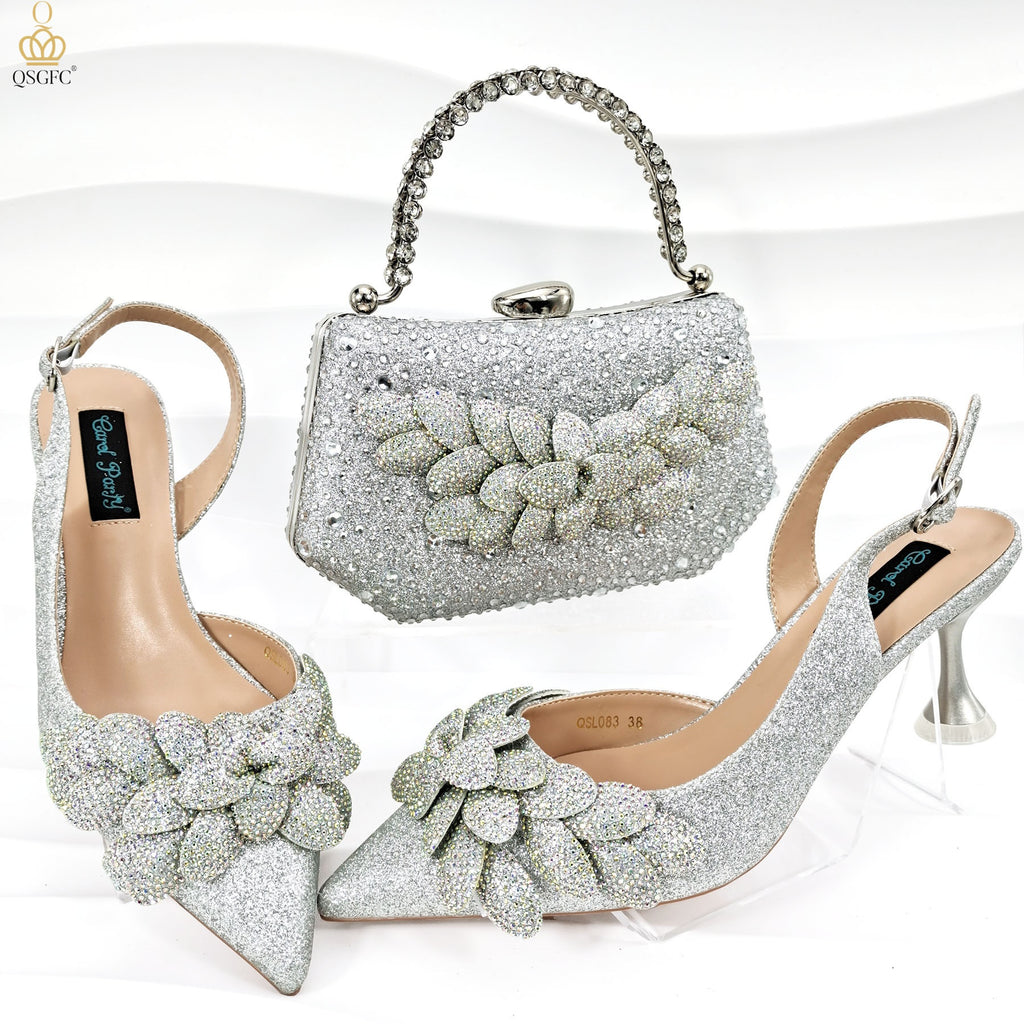 Ladies Party Chaussures Sac Set main feuille décoratif vin talon