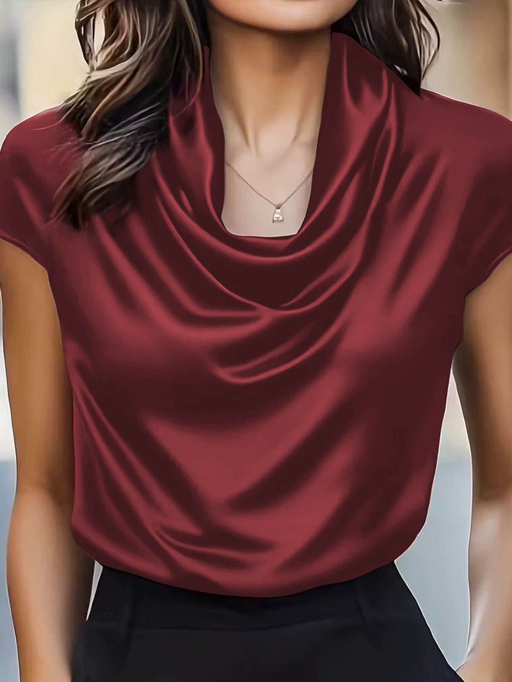 Ebay Commerce extérieur Élégant commuter satin col tortue manches courtes T-shirt élégant Slim-Fit