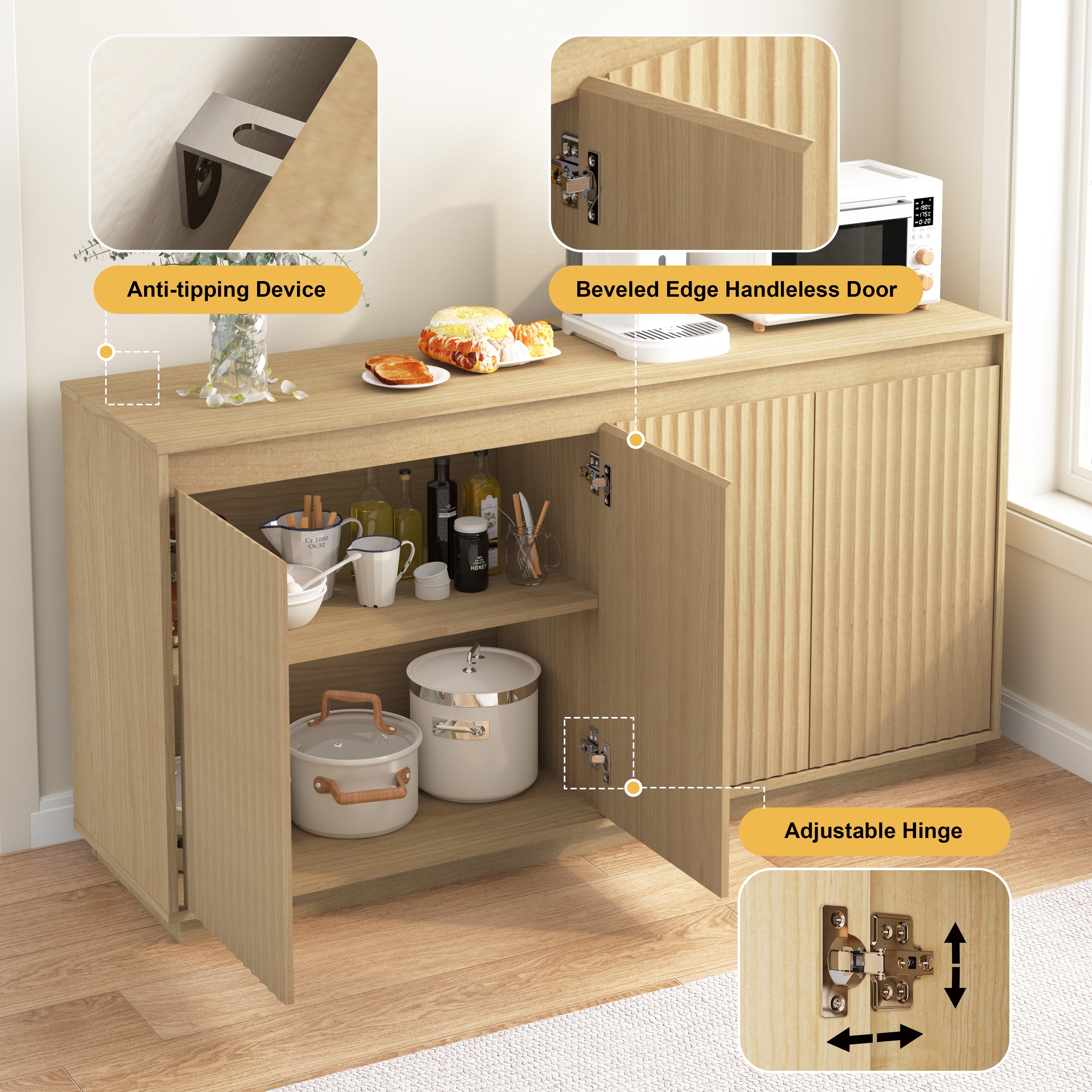 Armoire Buffet 4 portes avec Outlet d'alimentation