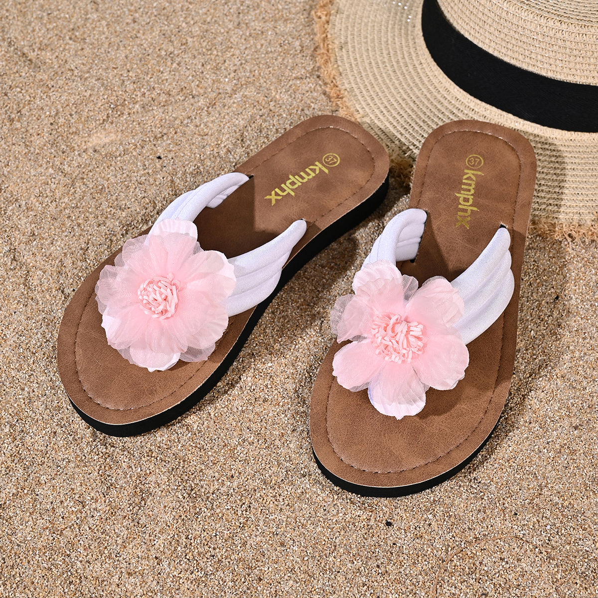 Femmes Sweet Vacation 3D Mousseline fleur Flip Flops assorti Casual Daily