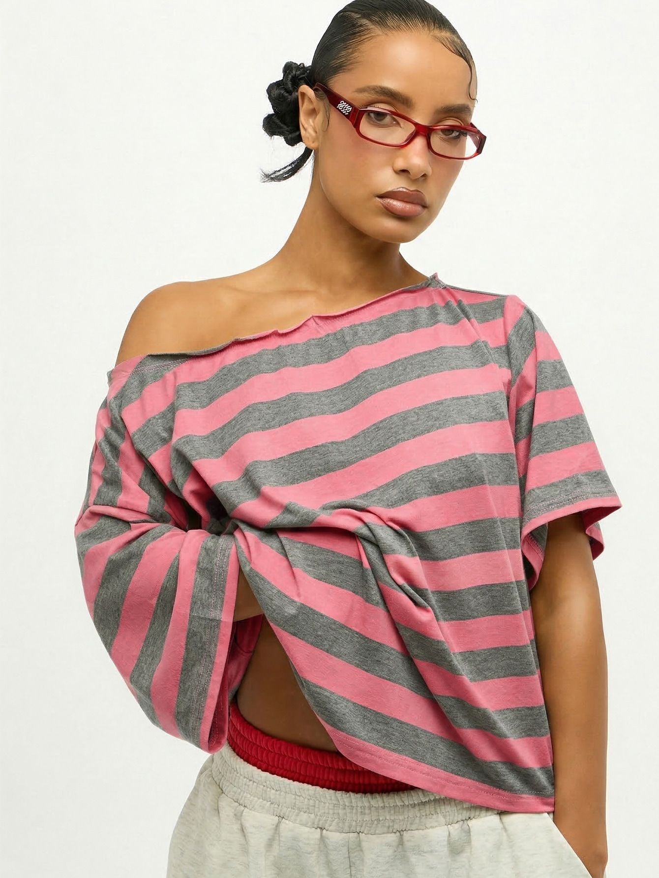 Haut à manches courtes de style américain Retro rayé