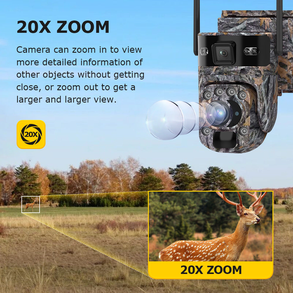 Caméra solaire 4G Camouflage Jungle 6MP HD 20x Zoom Caméra de surveillance