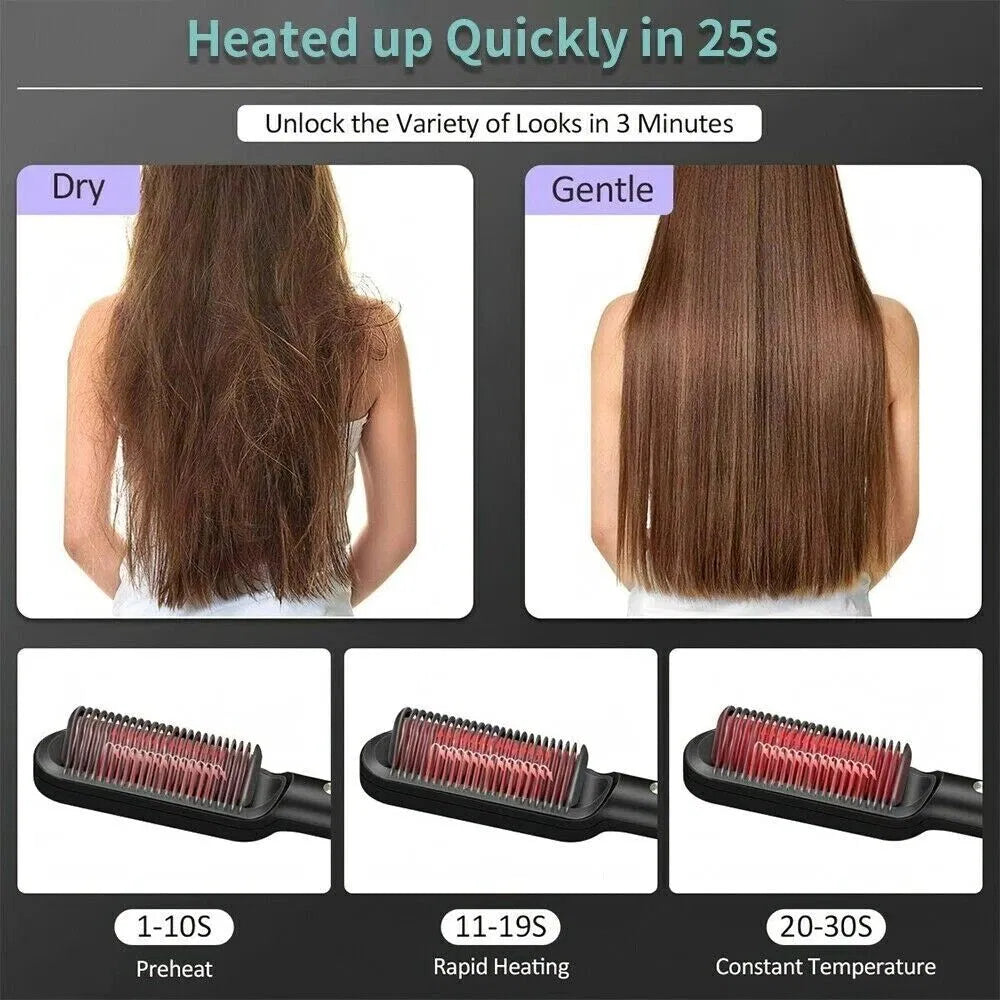 Brosse de redresseur de cheveux Redresseur Comb électrique réglable chaleur