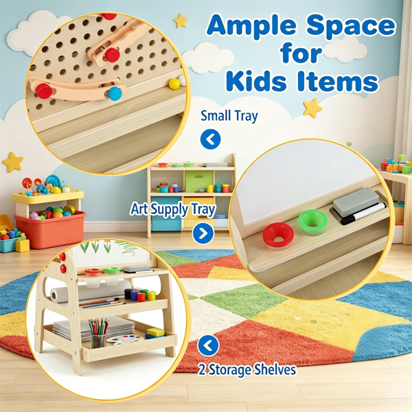 2-en-1 en bois enfants Art Easel avec la course en marbre
