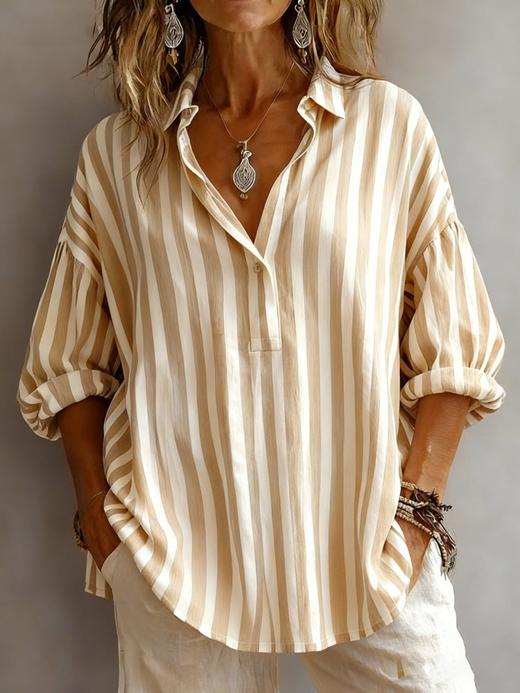 Exporter European And American Clothing Amazon Spring Shirt Collar Pullover Str à manches longues