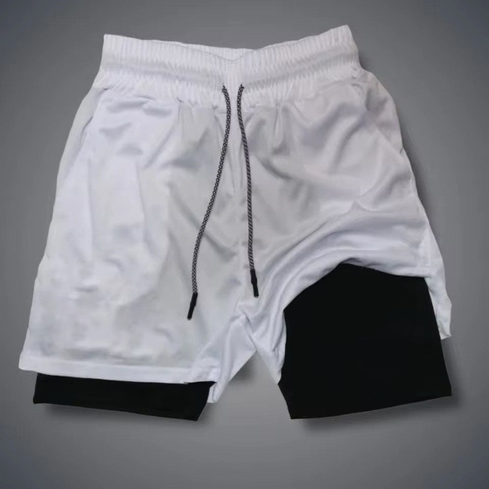 Short casual respirant double-layer homme avec un faux design à deux pièces