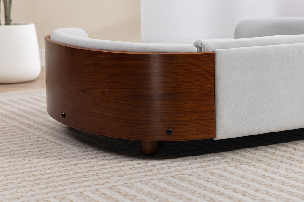 Style scandinave Lit de chien élevé Sofa Pet avec pieds en bois massif et noyer Bent Wood Bac