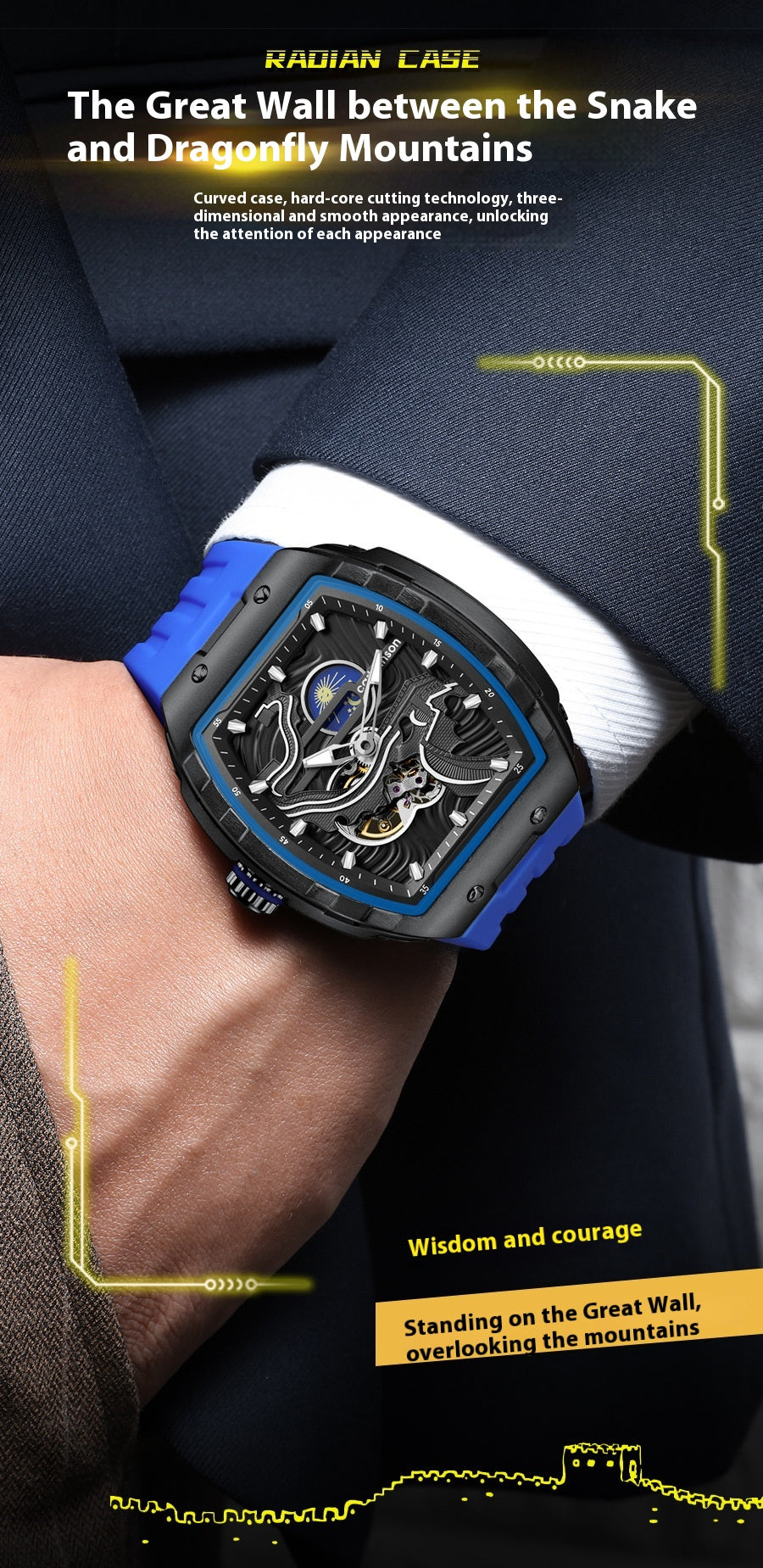 Montre automatique Hollow Homme Montre mécanique étanche lumineuse