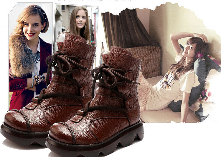 Haut de la couche Cowhide Platform Bottes