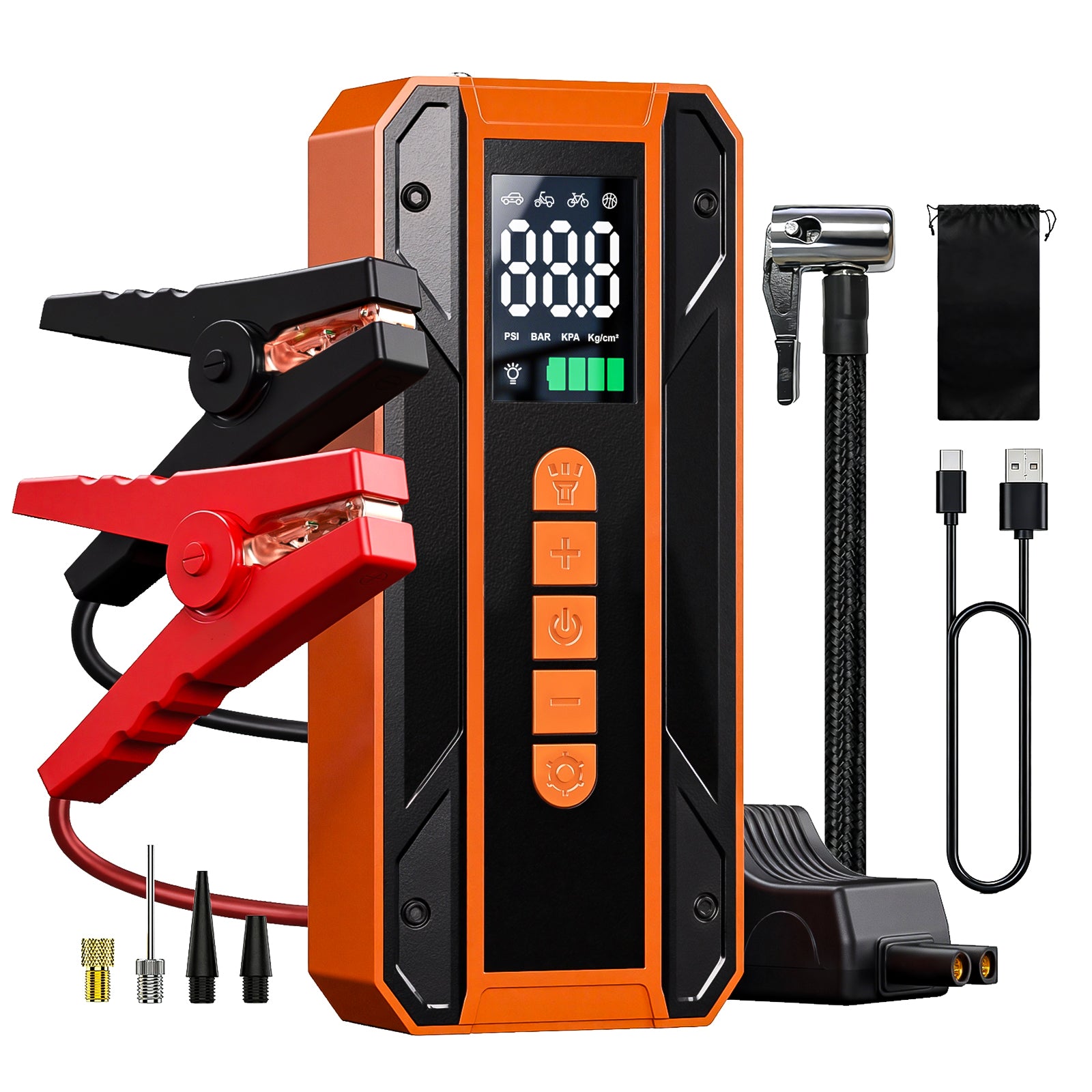 Air Pump Car Jumper Starter Portable Battery Pack With 150PSI Tire Inflator, 12V Jumper Box For Car Charger Battery Booster With LCD Display, 3-Mode E