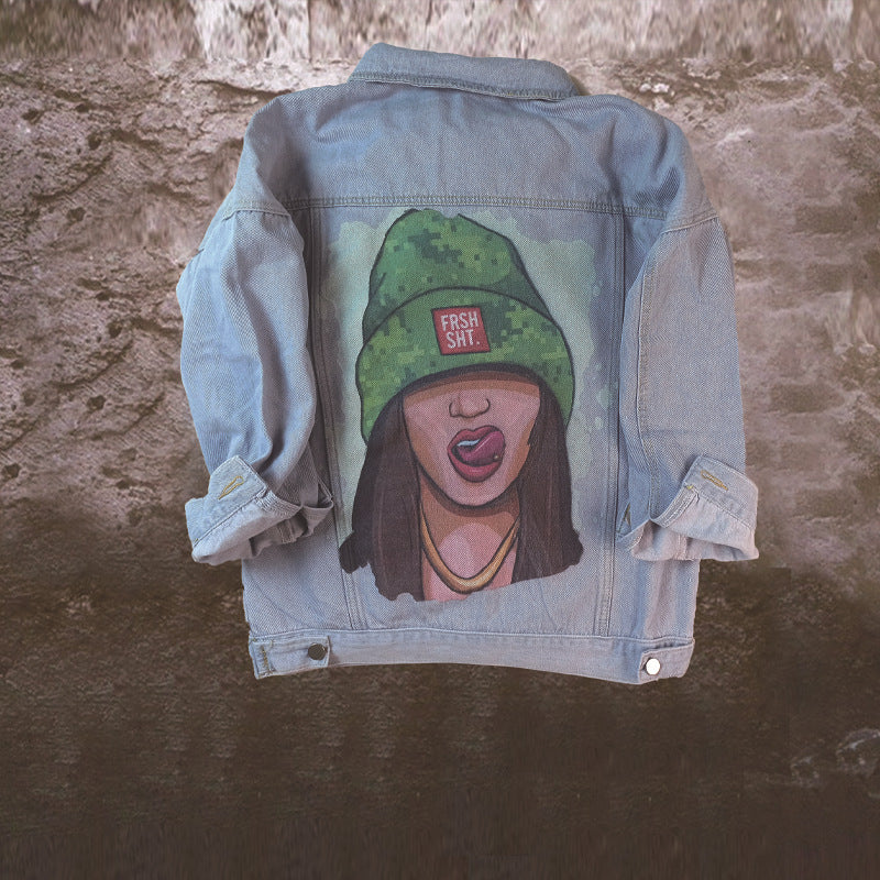 Veste denim fille à chapeau vert pour femmes