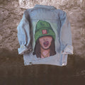 Veste denim fille à chapeau vert pour femmes