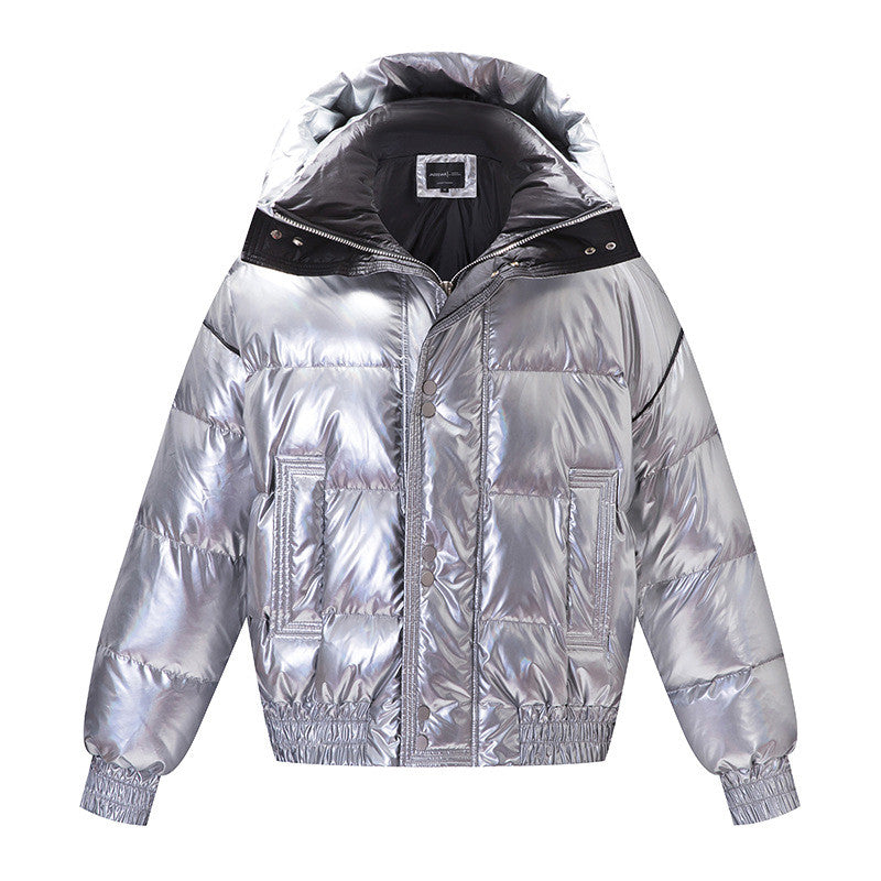 Couples Laser Glossy Épaisseur Loose Longueur moyenne Veste vers le bas