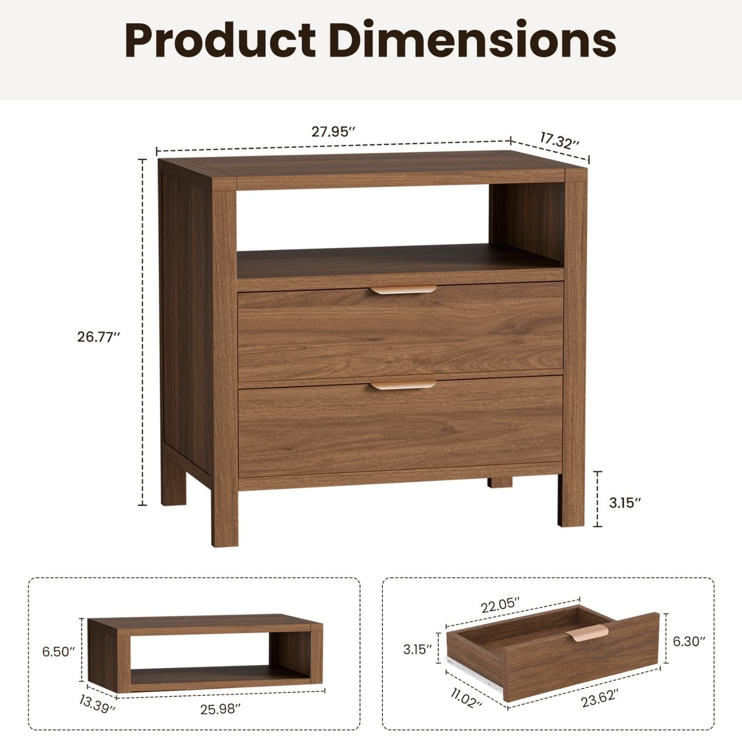 Table de chevet avec 2 tiroirs et plateau