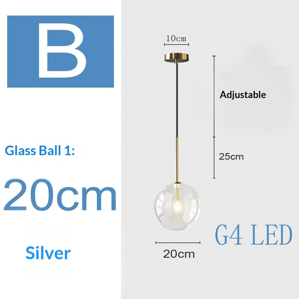 Style nordique Singlehead Transparent Ronde Pendentif Lumière Moderne Minimalist Bal en verre