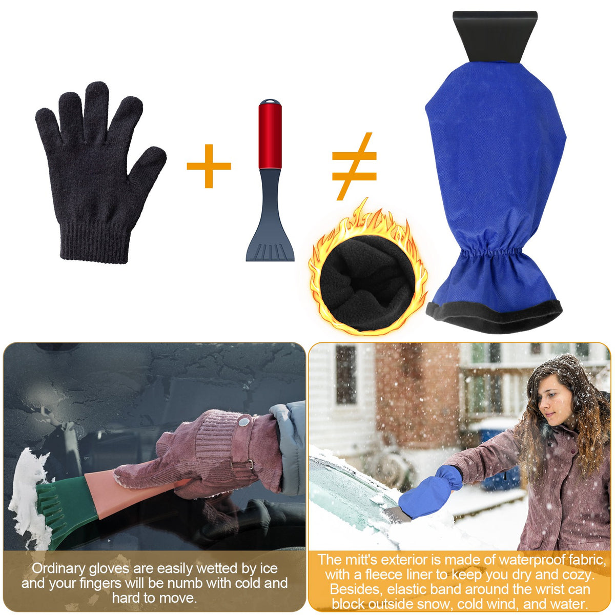 1Pc Grattoir de glace Gants Voiture pare-brise Grattoir de neige Gants doublés de glace d'hiver