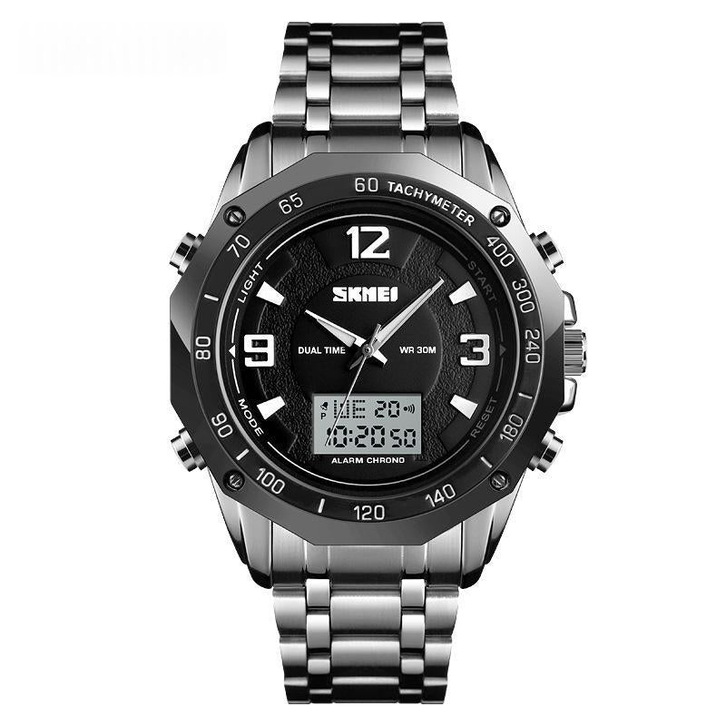 Double affichage Multi-fonctions Business Steel-band Digital Watch