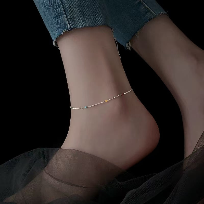 1pcs 999 Argent Sterling Perles mélangées Couleur Anklet Émail