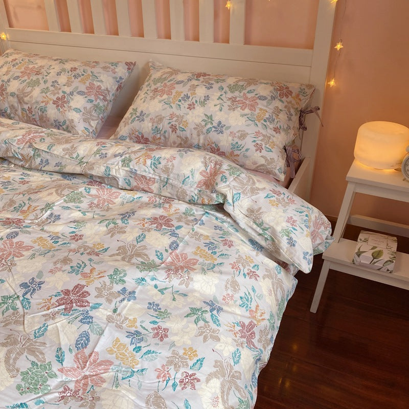 Ensemble de literie à quatre pièces en coton floral rétro nu