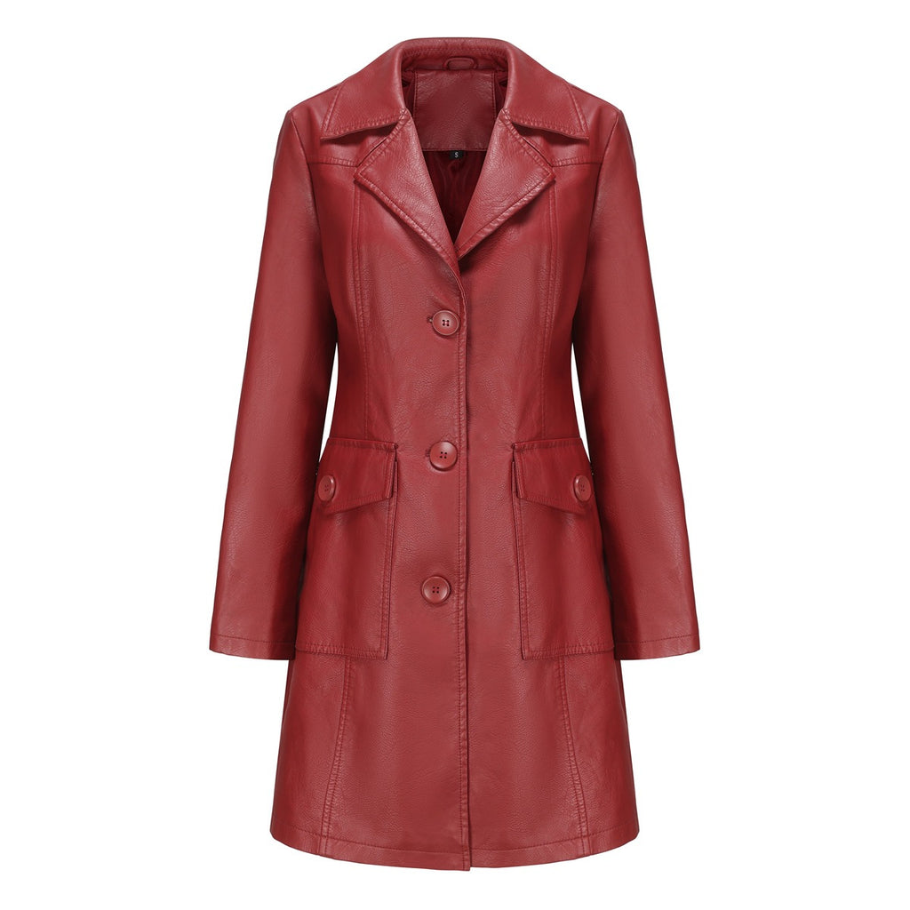 Vêtements de dessus en cuir long pour femmes