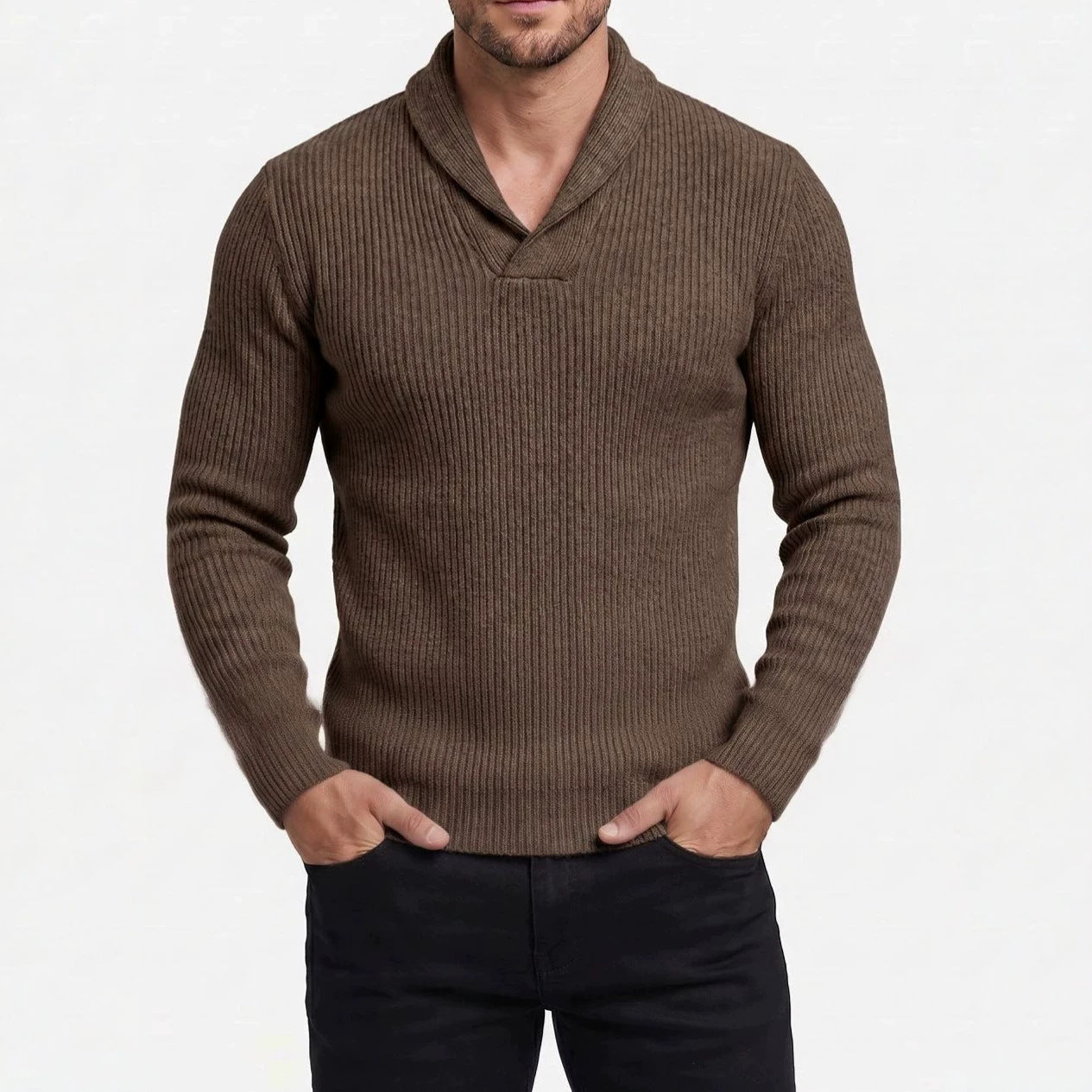Homme Manches longues col V Slim-fit Sweater tricot