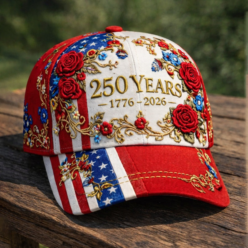 L'Amérique 250ème anniversaire Rose 3D imprimé Casquette de baseball pour les voyages quotidiens et l'indépendance