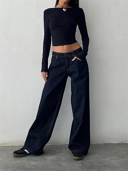 American Style Retro Low Waist Non élastique Lavé droit Jeans Femme Autumn Street Wid