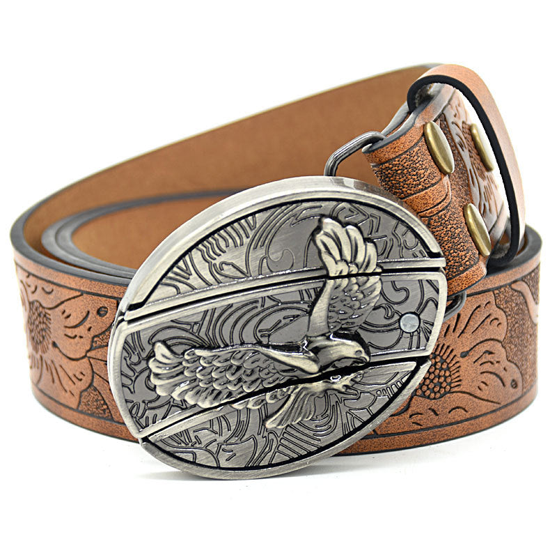 Personnalité Étudiant Trendy Printing Gravure Smooth Buckle Knife Embossing Belt