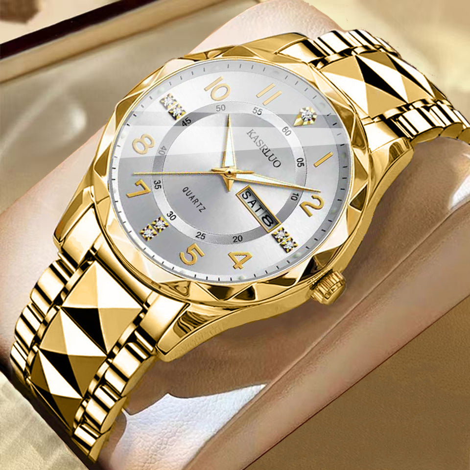 Dual Calendar Homme Mode Imperméable Montre Quartz Lumineuse